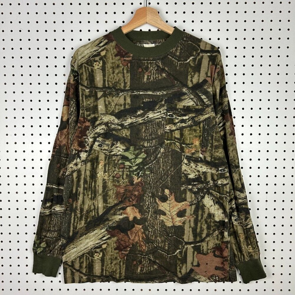 Vtg Mossy Oak Camo Camouflage Long Sleeve T Shirt Size Large Pocket Break Up Y2K